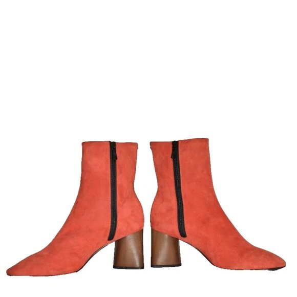 $575 RAG & BONE Fei Ankle Boot SUEDE RED FLARED BLOCK HEEL SOCK 38 (DC11) - Picture 5 of 8